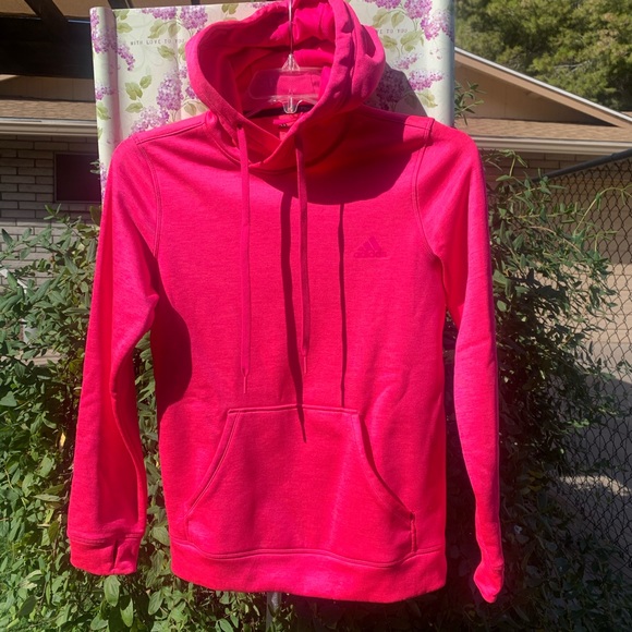 adidas Tops - WOMENS SMALL PINK HOODED ADIDAS 2 POCKET THUMB LOOPS PULLOVER SWEATSHIRT